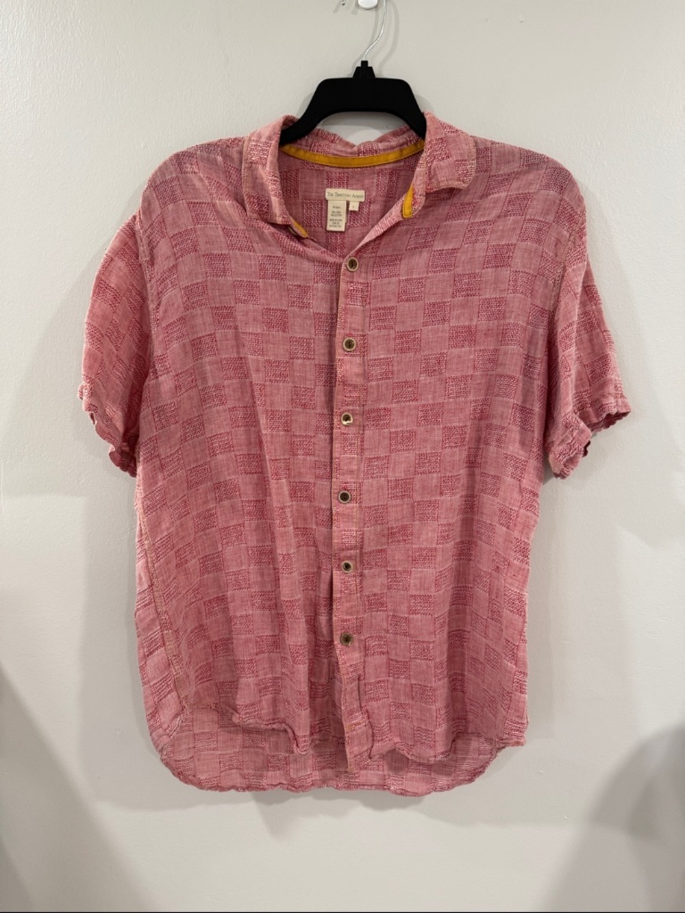 The territory Ahead Men's red checkered  Short-Sleeve Button Shirt retro summer